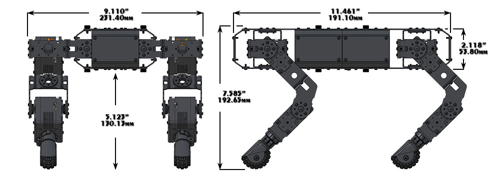 Lynxmotion mechDOG Dimensions