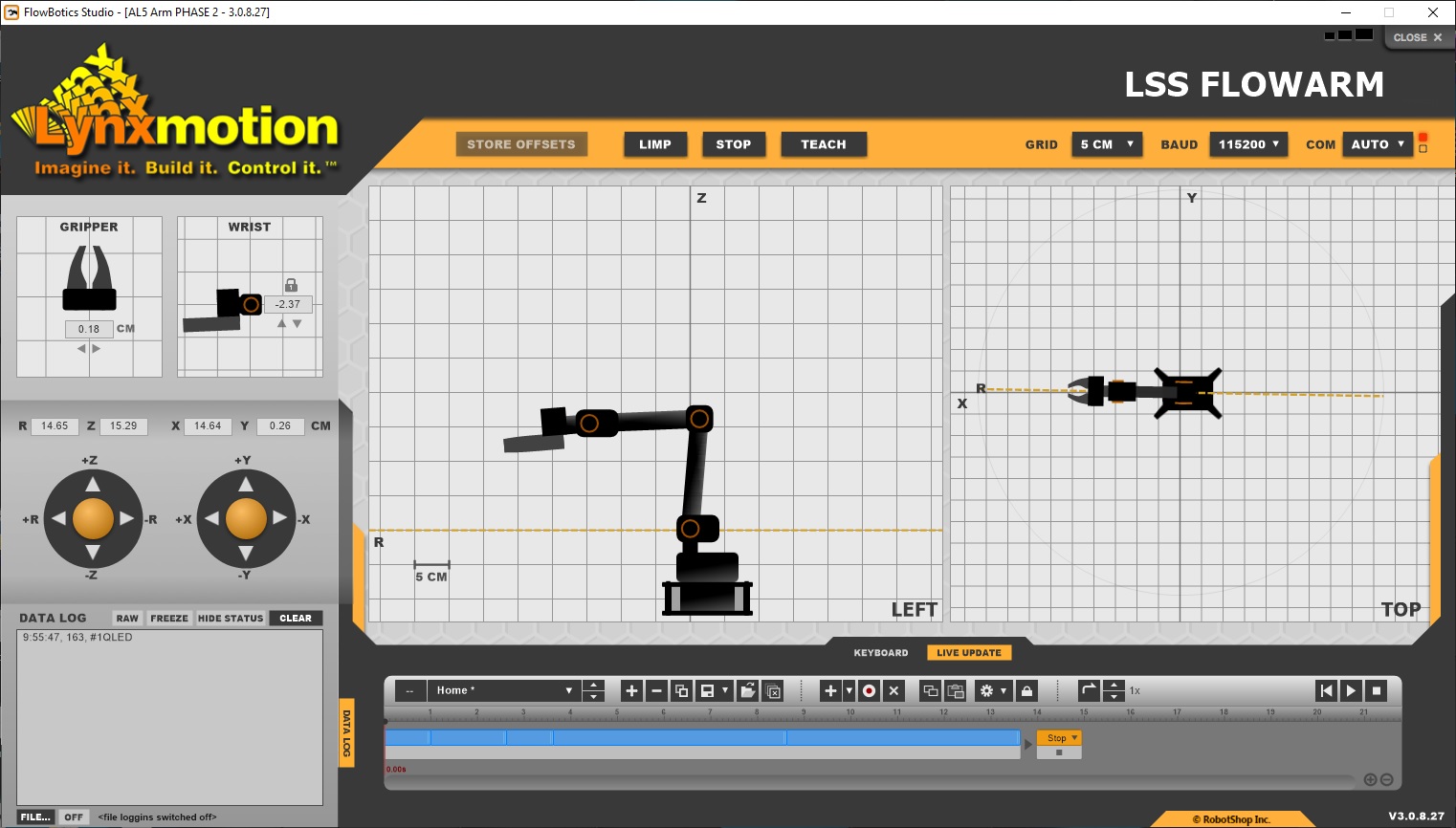 Lynxmotion LSS FlowArm Robot Arm Graphical Software Interface